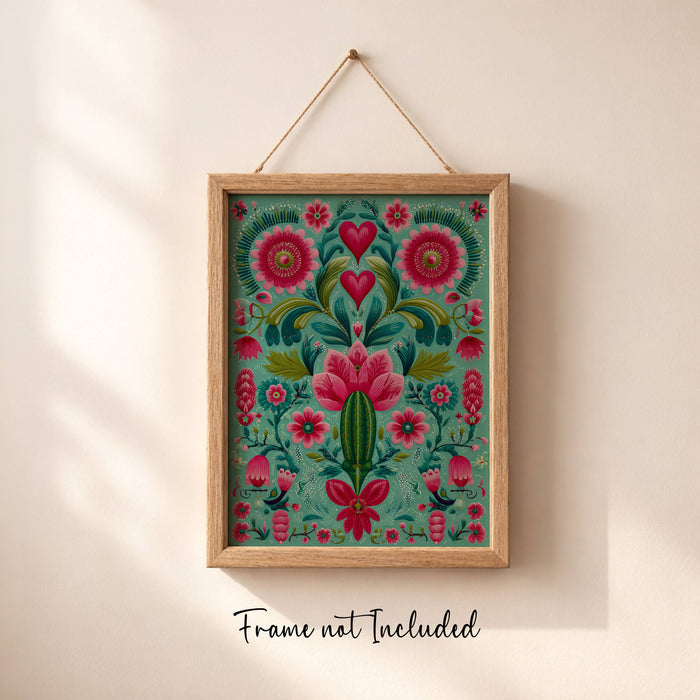 Cactus folk art A5 print styled on a shelf - colourful wall decor made in Australia
