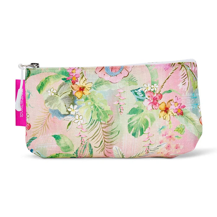 Tiki Island cosmetic bag small - Australian made linen cotton with PVC lining
