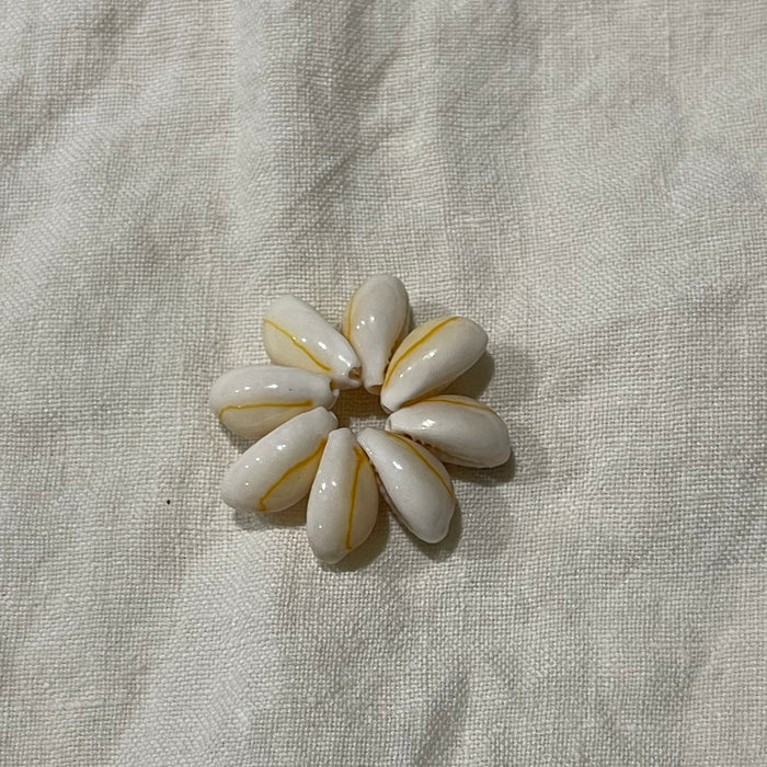 Large white cowrie shell flower charm on linen - Travel and Tide Coastal Notions
