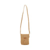 Crochet palm cross body pouch in natural paper weave with adjustable strap
