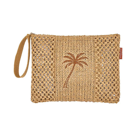 Crochet palm wet pouch open showing clear moisture-resistant inner lining
