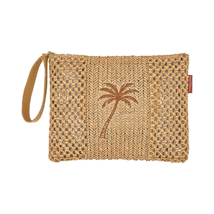 Crochet palm wet pouch open showing clear moisture-resistant inner lining
