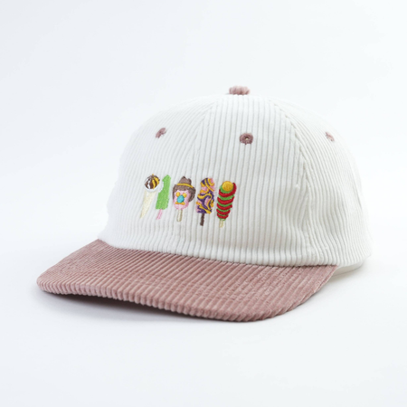 Down Under Delights soft corduroy hat with embroidered Australian ice cream design
B