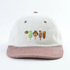 Down Under Delights soft corduroy hat with embroidered Australian ice cream design
