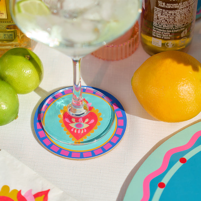 Fiesta Cork-Backed Coaster Set – 6 Colourful MDF Drink Coasters - additional view | Travel & Tide