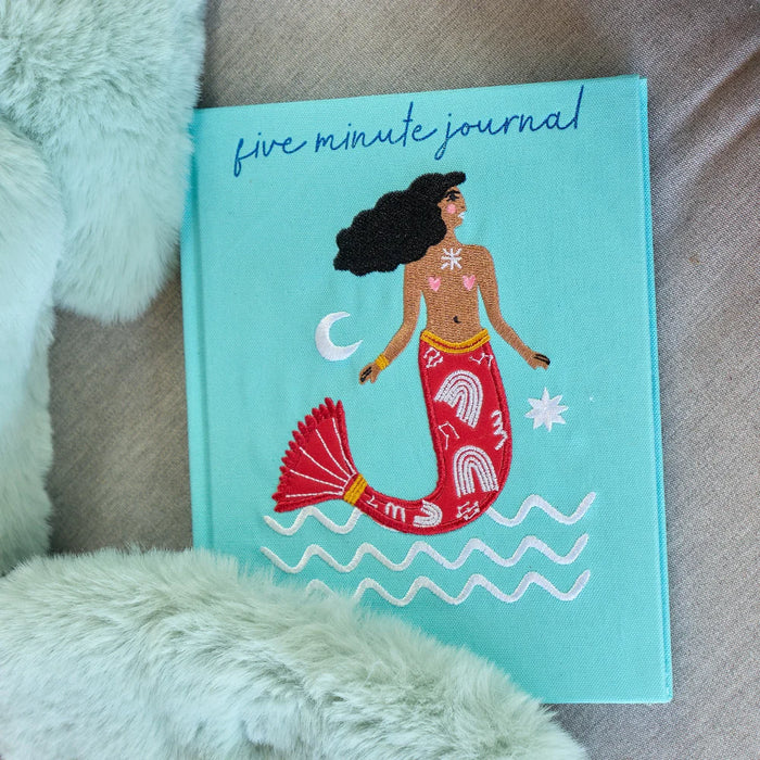 Five Minute Mermaid Journal with embroidered celestial mermaid fabric cover

