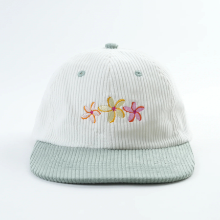 Front view of Flower Bloom Hat with three embroidered flower designs
