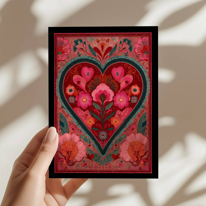 Folk art heart A5 mini art print on premium matte paper - Travel and Tide
