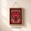 Folk art heart mini print styled on a desk - colourful wall decor made in Australia
