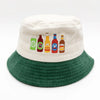 Great Aussie Beer corduroy bucket hat with five embroidered beer-inspired designs
