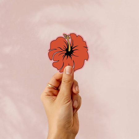 Hibiscus Pink waterproof matte vinyl sticker by Travel and Tide, designed in Australia
