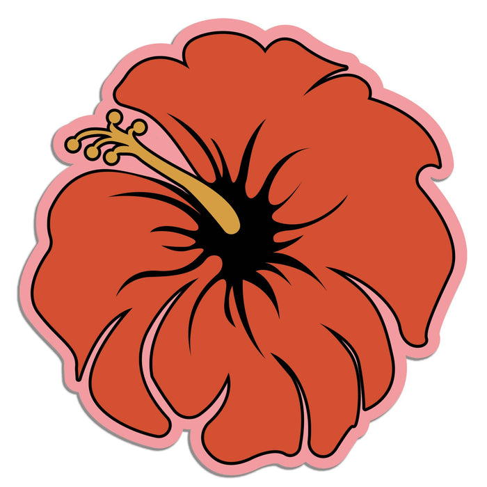 Hibiscus Pink die-cut vinyl sticker on a flat surface, coastal floral design
