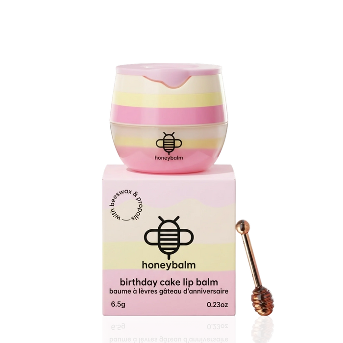 Honeybalm birthday cake lip balm - limited edition vanilla strawberry flavour lip care
