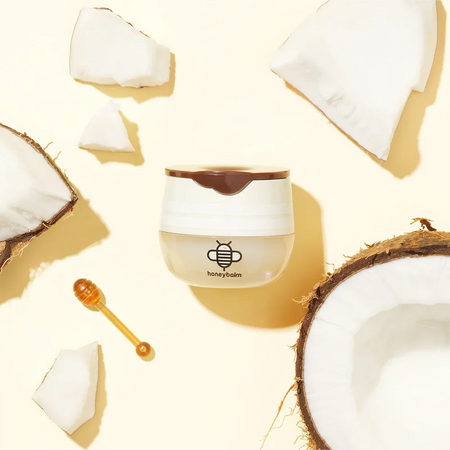 Honeybalm coconut SPF 25 lip balm open showing texture - beeswax vitamin E propolis and zinc oxide
