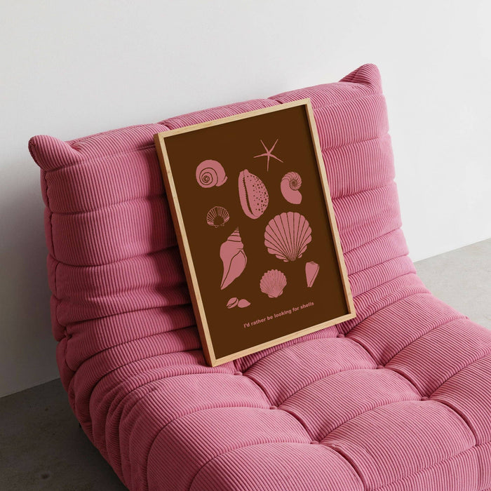 I'd Rather Be Looking For Shells coastal art print in musk pink and brown by Travel and Tide, printed in Australia
