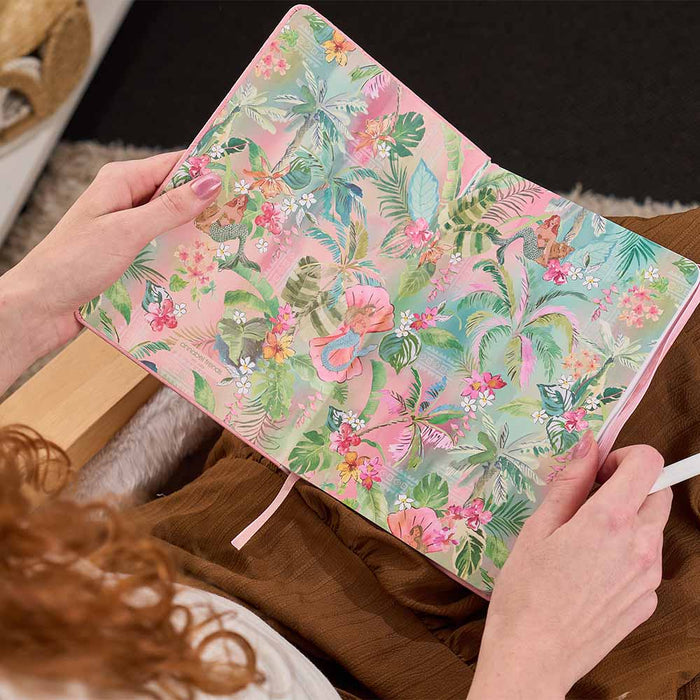 Tiki Palm journal with embossed blush pink PU hardcover and elastic closure - A5
C