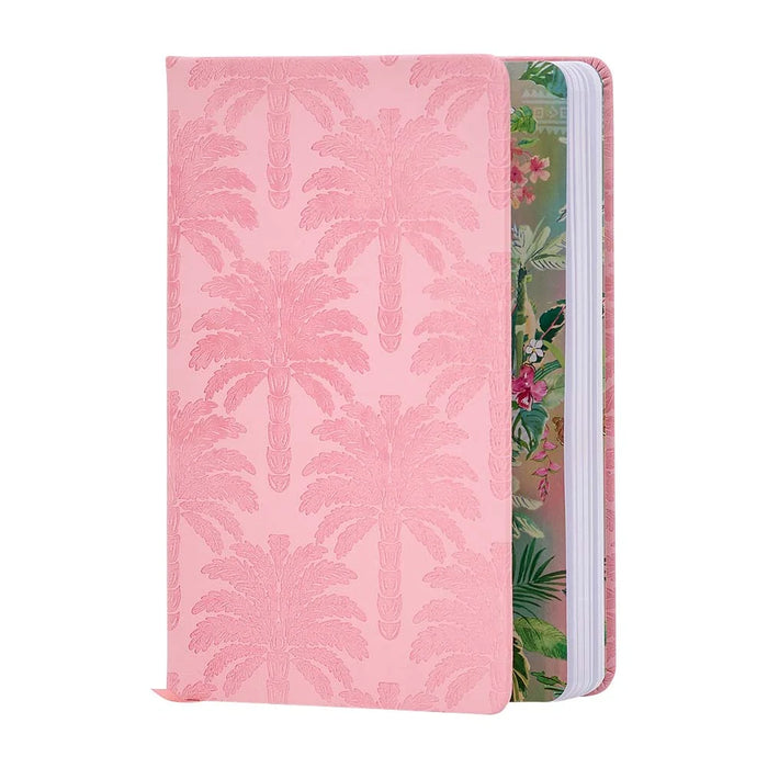 Tiki Palm journal with embossed blush pink PU hardcover and elastic closure - A5
