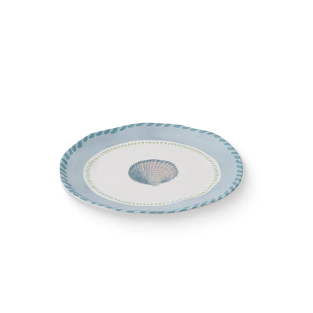 La Mer cockle melamine side plate with coastal sea creature illustration styled for alfresco dining
