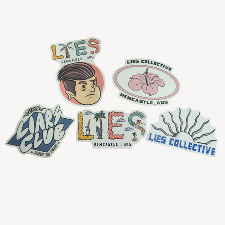 Lies vinyl sticker pack for surfboards, laptops, phone cases and travel gear
