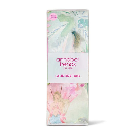 Linen Laundry Bag Tiki print shown in packaging - reusable eco-friendly laundry bag
