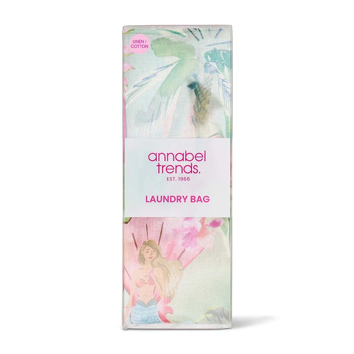 Linen Laundry Bag Tiki print shown in packaging - reusable eco-friendly laundry bag
