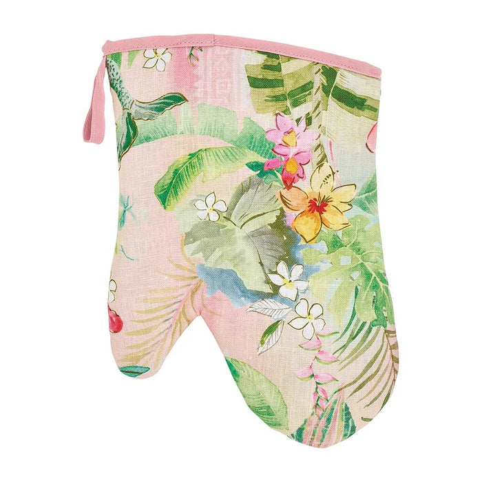 Linen oven mitt in Tiki print - Australian made linen cotton with heat insulation
