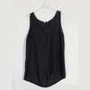 100% linen tank top in charcoal grey with notched V-neck and front pleat on hanger
