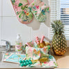 Tiki print linen tea towel draped in kitchen - absorbent linen cotton tea towel
