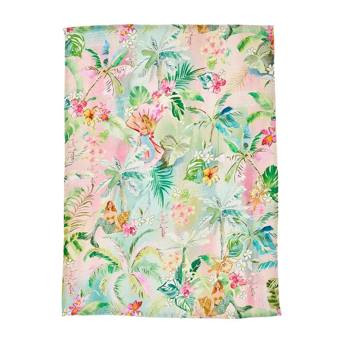 Linen tea towel in Tiki print - 55% linen 45% cotton kitchen towel
