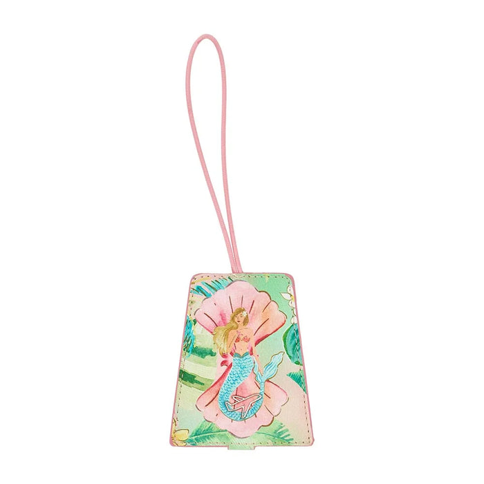 Tiki Island luggage tag with bold print and snap-close privacy flap - 9x7.5cm travel tag
