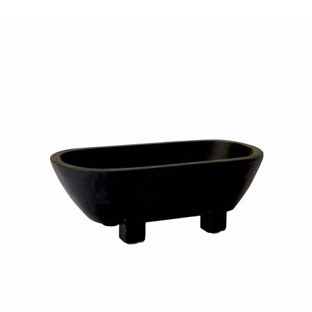 Maya black mango wood footed bowl with matte finish