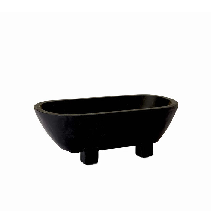 Maya black mango wood footed bowl with matte finish