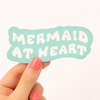 Mermaid at Heart waterproof vinyl sticker in soft seafoam with sun-washed hand-drawn lettering
