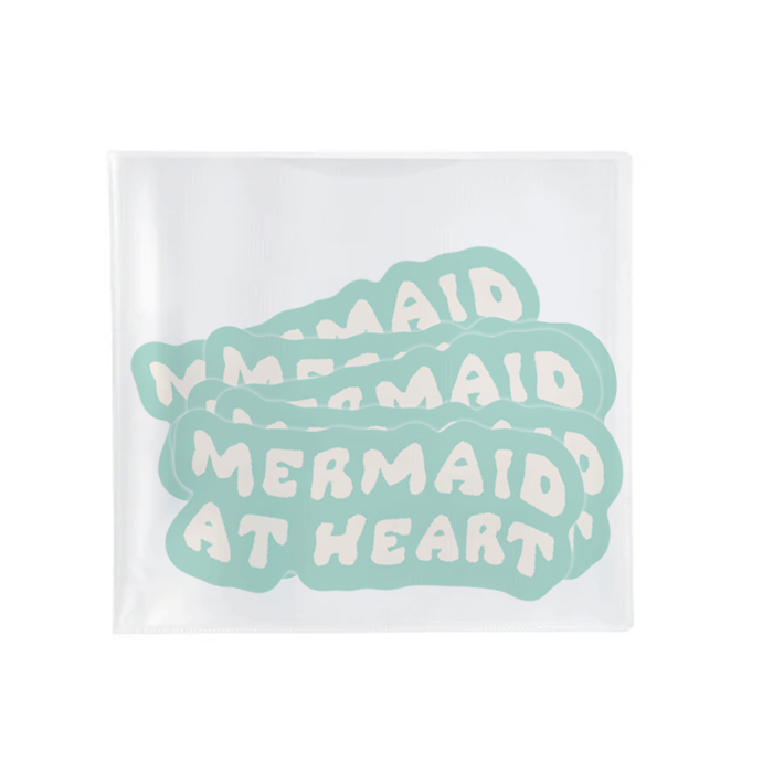 Mermaid at Heart sticker shown on a water bottle — coastal vinyl decal by Daydream Prints
