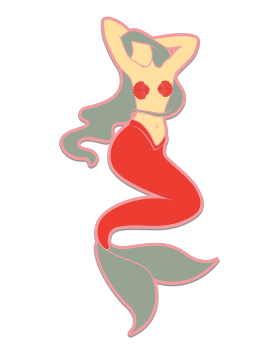 Mermaid Pink Dream die-cut vinyl sticker on a flat surface, coastal ocean design
