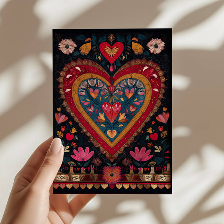 Mexican folk art heart A5 mini art print on premium matte paper - Travel and Tide