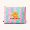Paradise sand-proof Tyvek beach pouch with bold stripes and tropical hibiscus detail — lightweight 12" zip bag by Daydream Prints

