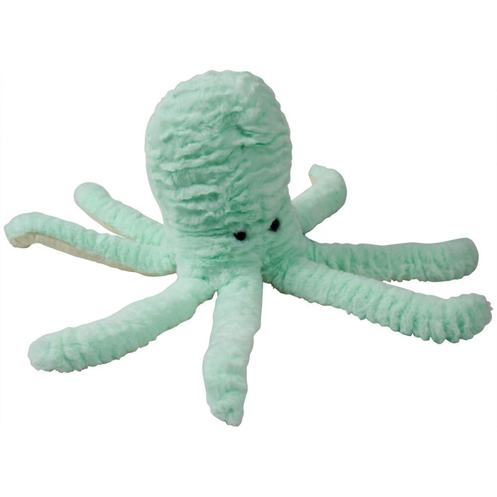 Pastel mint green plush octopus soft toy 40cm with embroidered eyes and eight textured arms
