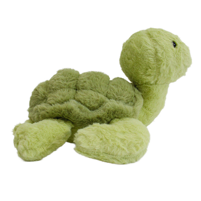 Tommy Turtle plush toy side view showing textured shell detail in pastel green
