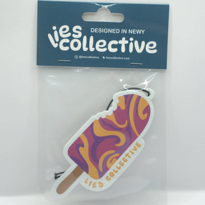 Rainbow Pop vanilla car air freshener in packaging
