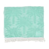 Resort Towel Mint Palm - 100% cotton terry with tonal palm jacquard and white fringe trim folded