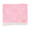 Resort Towel Pink Palm - 100% cotton terry with tonal palm jacquard and white fringe trim folded
