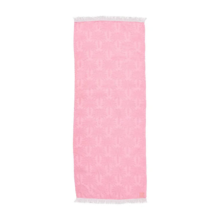 Resort Towel Pink Palm - 100% cotton terry with tonal palm jacquard and white fringe trim

