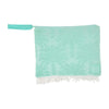 Resort Wet Pouch Mint Palm - cotton terry with waterproof PVC lining and white fringe trim
