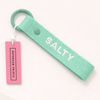 SALTY embroidered webbing keyring in blue-green and white with sturdy keyring attachment — coastal beach accessory by Daydream Prints
