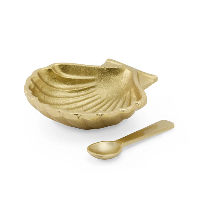 Scallop gold salt dish and spoon set in aluminium