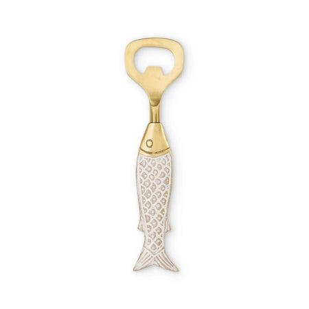 Seychelles brass fish bottle opener with enamel handle detailing