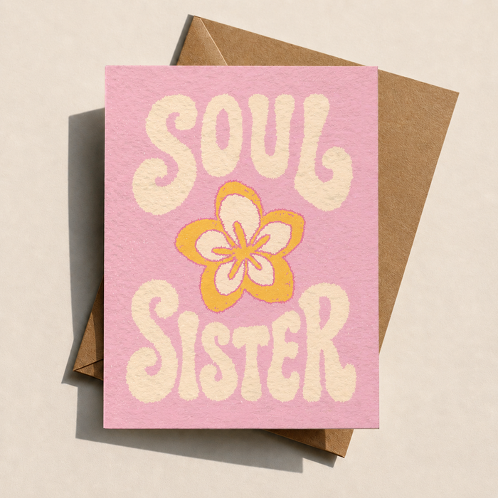 Soul Sister friendship card with tropical flower motif and soft pink palette - designed in Australia
