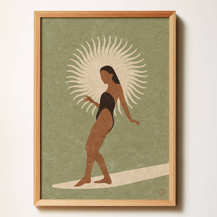 Sun Glider sage art print by Travel and Tide, coastal vintage style A3 print, designed in Australia
