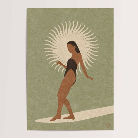 Sun Glider sage A3 wall art print in coastal interior styling
